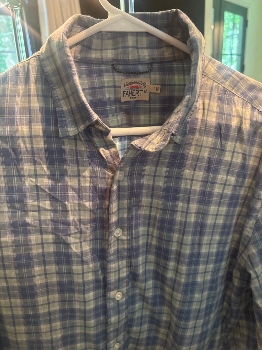 Faherty Blue and White Plaid Button-Down Shirt